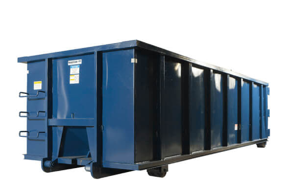 Blue roll off dumpster